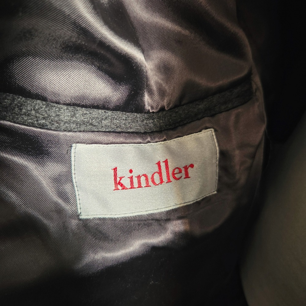 Kindler Trench Coat Overcoat Vintage 90s Gray Wool Cashmere England Long Mens L - Picture 6 of 8